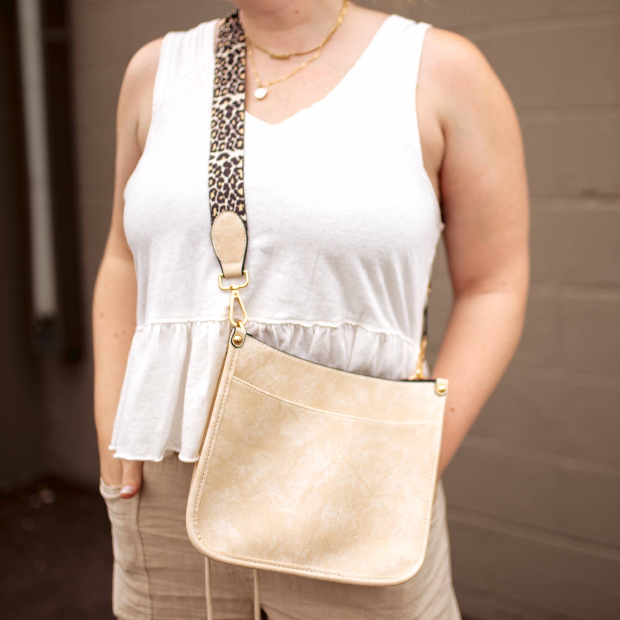 Caitlyn Faux Leather Crossbody Bag: Beige